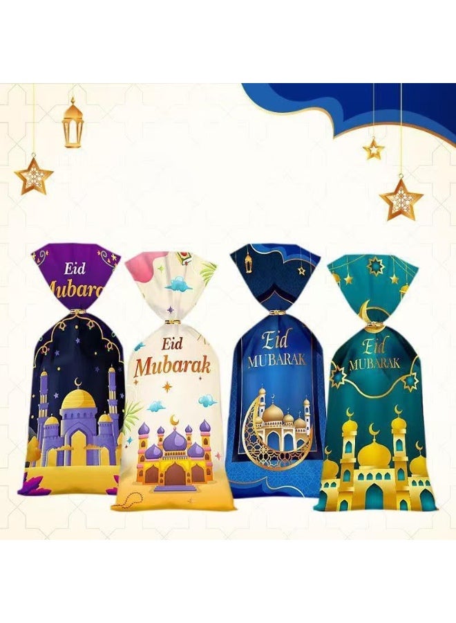 50 PCS Eid Mubarak Candy Cookie Bags with Twist Ties, Ramadan Gift Treat Bags Package, Muslim Castle Moon Star Favor Bags for Islamic Party Supplies - Image 2